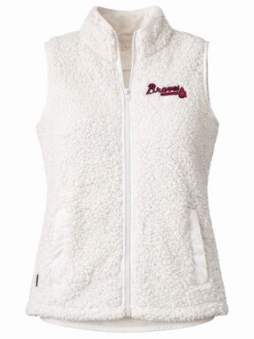 Atlanta Braves Sherpa Vest Cream Fleece Zip Up MLB Women’s Small